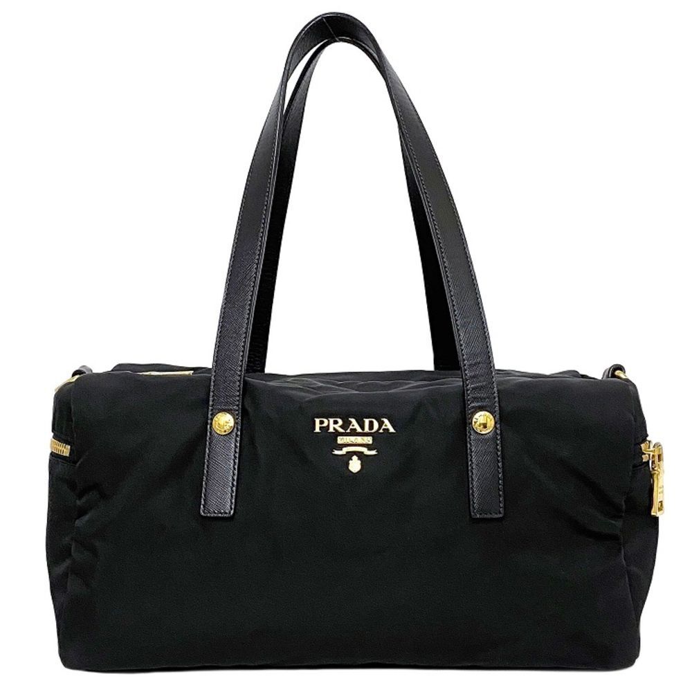 Prada Mini Boston Bag Pocono Handbag Black Gold Metal Fittings